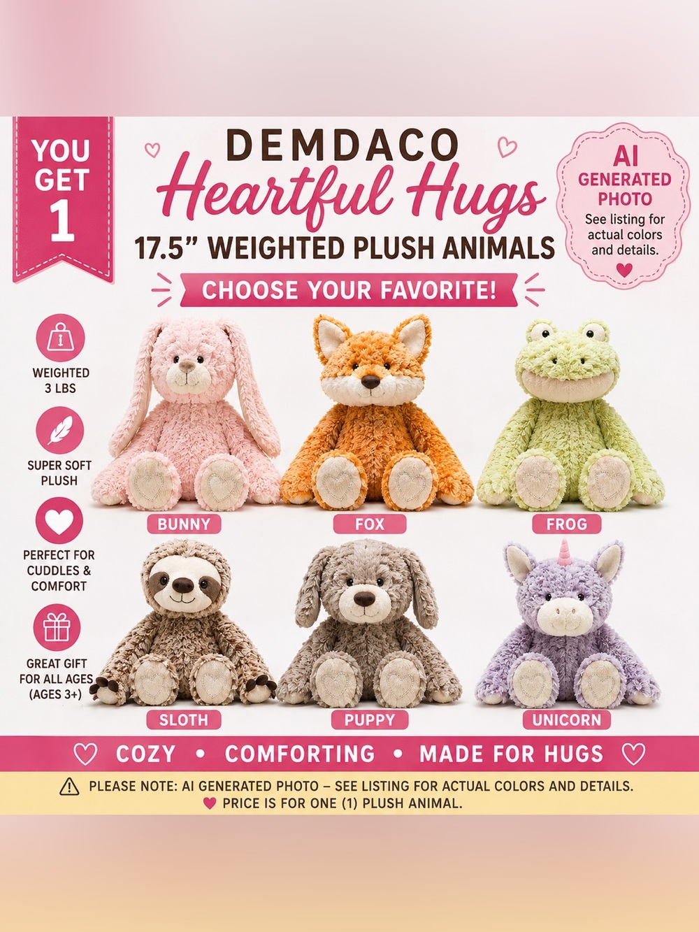 NWT DEMDACO Heartful Hugs 17.5” Weighted Plush Animal | Choose Your Animal